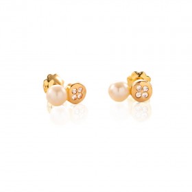 Pendientes  niña Oro amarillo 18K con circonitas y perlas