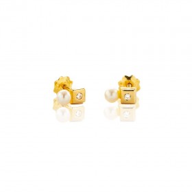 Pendientes  bebé Oro 18k circonitas y perlas