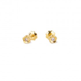 Pendientes bebé flor de Oro amarillo 18K con circonitas 4 mm