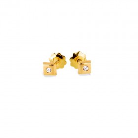 Pendientes bebé cuadrados de Oro amarillo 18K con circonitas 3mm