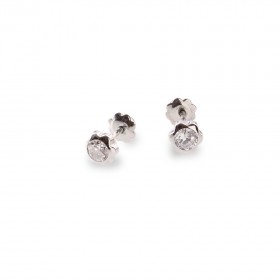 Pendientes niña Oro blanco 18K de flor y circonitas