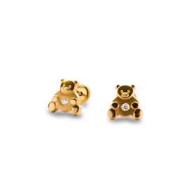 Pendientes niña Oso oro amarillo de 1ª Ley 18K con circonitas