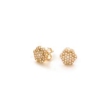 Pendientes de mujer oro amarillo 1ª Ley 18K flor con circonitas en granetes