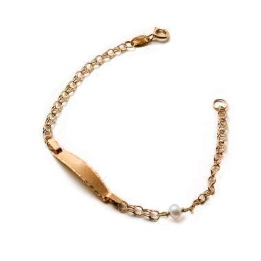 Pulsera Bebé Oro amarillo Primera Ley 18 k  con Perla -  Nomeolvides Bebe