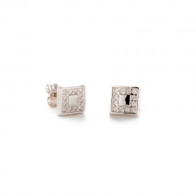 Pendientes de oro blanco 18 K cuadrados con circonitas