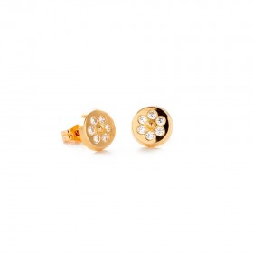 Pendientes mujer oro amarillo 18K redondos con 6 circonitas