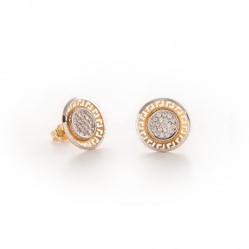 Pendiente Oro amarillo y blanco 18k redondos, con circonitas