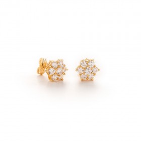 Pendientes Oro 18 k y siete circonitas en Roseta