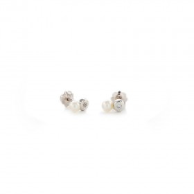 Pendientes  bebé Oro 18k blanco con circonitas y perlas