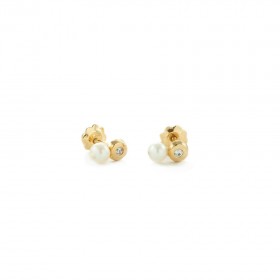 Pendientes  bebé Oro 18K circonitas y perlas