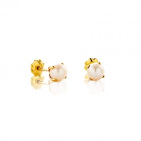 Pendientes niña Oro 18k amarillo  y perla con garra